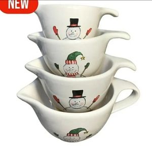NWT Rae Dunn SNOWMAN Teapot Measuring Cups